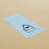 Lofaris Shark Blue Custom Name Kids Beach Towel for Summer